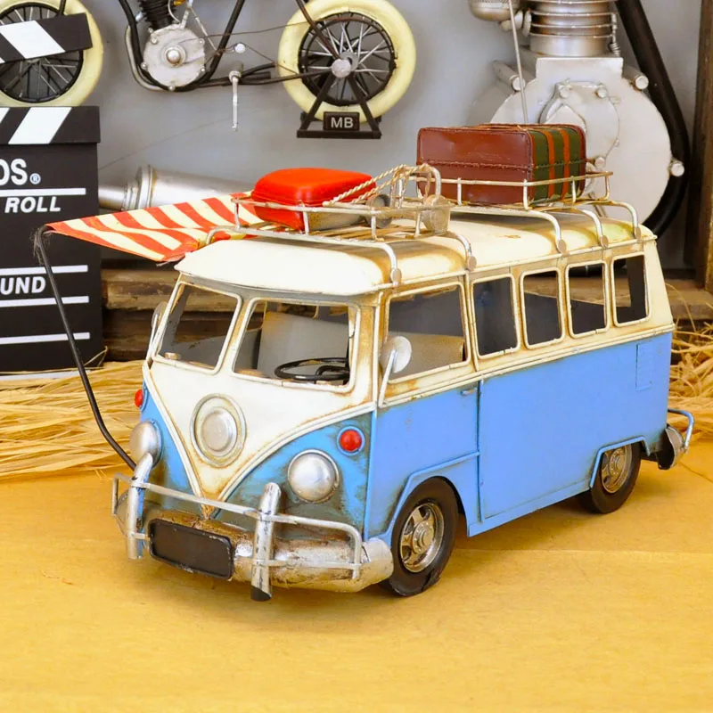 Decorative Ornaments RV Miniature Model Simulation Retro Car Van Iron Distressed Camping