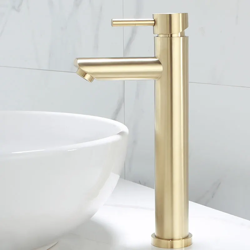 Tuqiu Brushed Gold Bathroom Faucet Solid Brass Bathroom Basin Faucet Cold  Hot Water Basin Mixer Sink Tap Deck Mounted Wash Tap