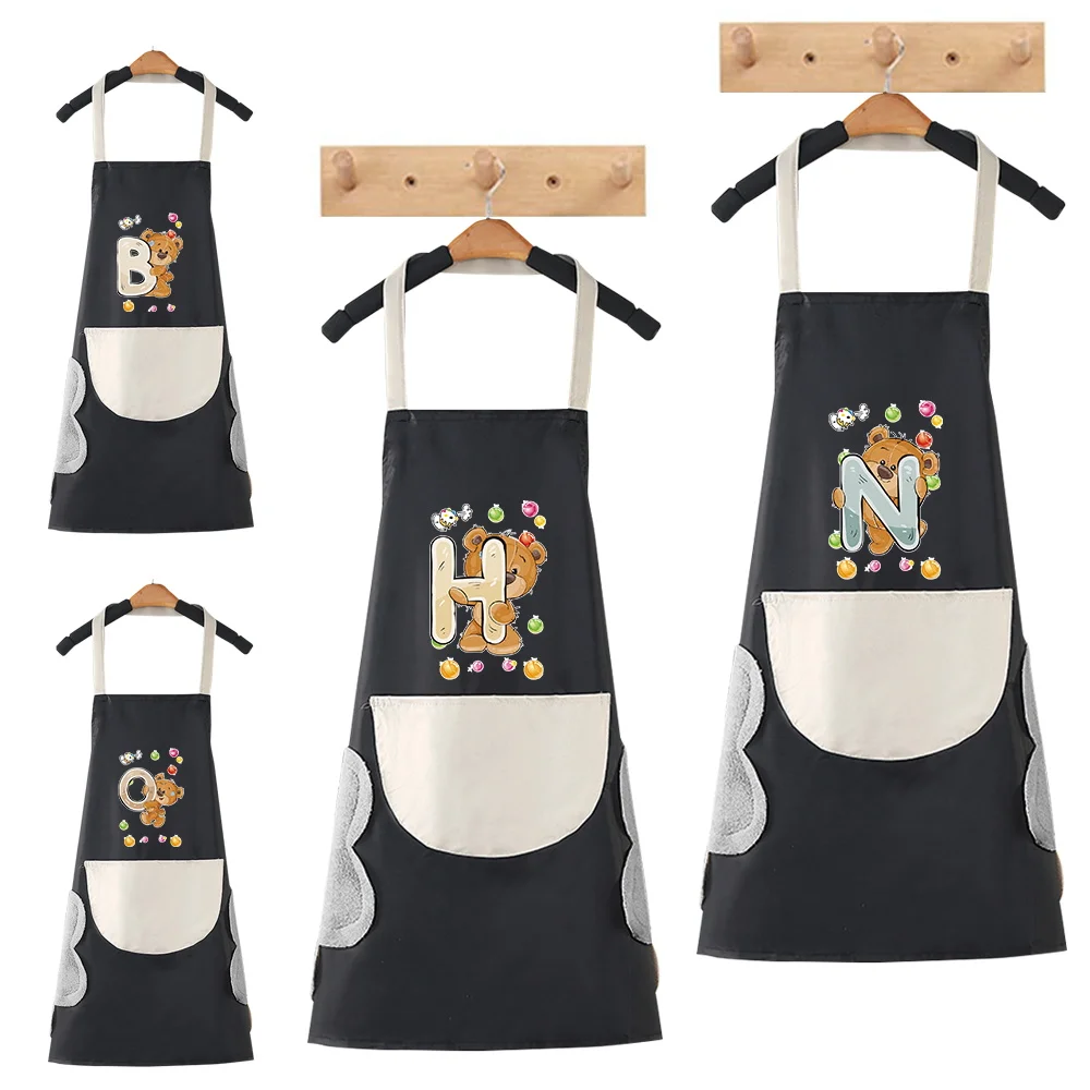 

Hand-wiping Kitchen Household Cooking Apron Oil-proof Waterproof Men Women Waist Coffee Overalls Apron Bear Letter Pattern