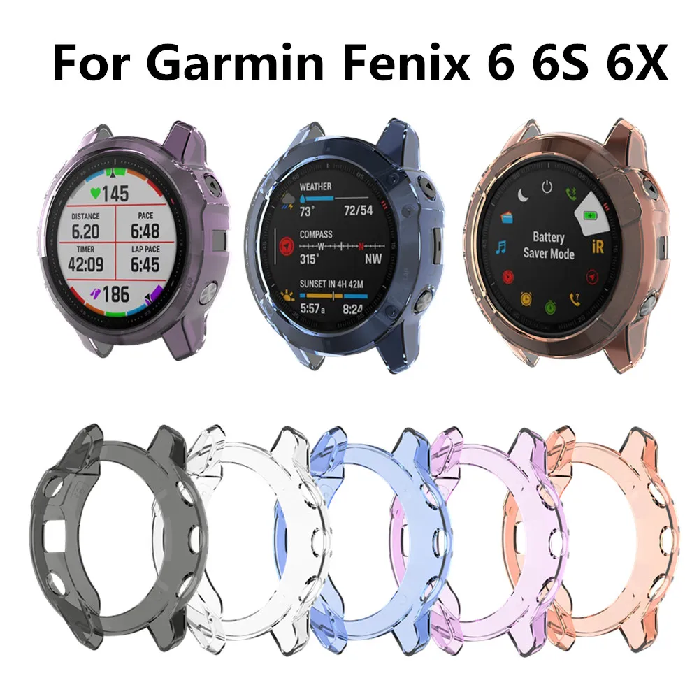 Protection Case For Garmin Fenix 6 6S 6X Smart Watch Protector Frame Soft Crystal Clear TPU Case Cover For 6 Pro 6S Pro 6X Pro