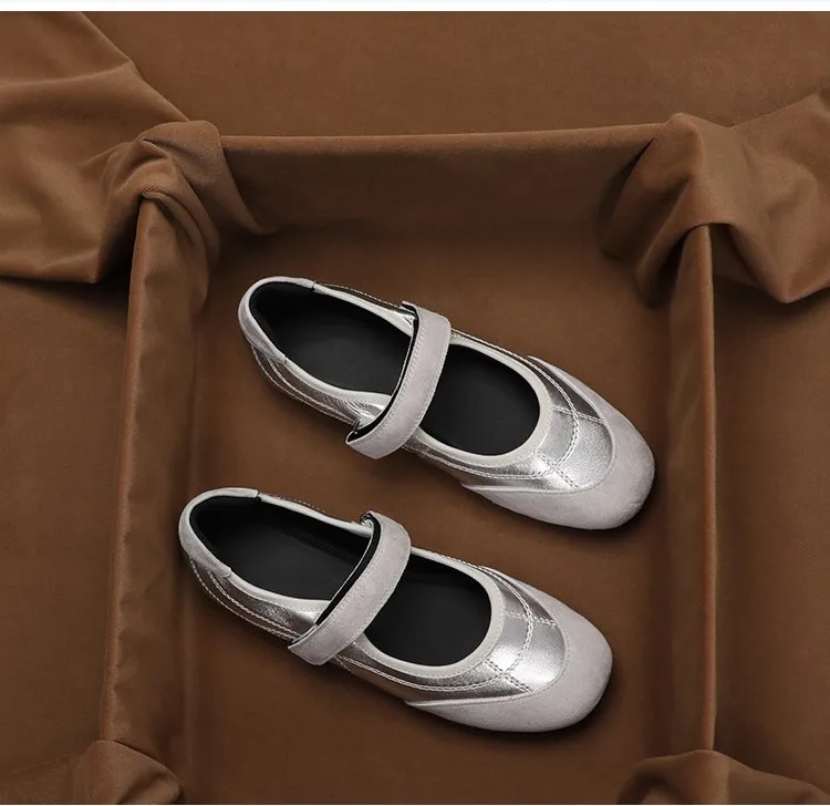 SHOEBOX Velcro Mary Jane shoes for women in the spring of 2026, soft soled single shoes with a flat bottom and raised leather