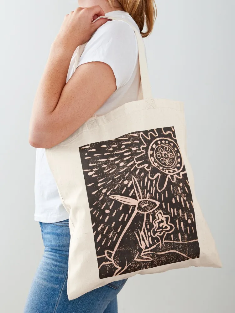 Rabbit / Hare Lino Print Watership Down Tote Bag canvas shopping bag Customizable tote bag Fabric tote screen