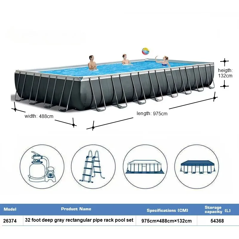 9.75*4.88*1.32M Rectangle Family Fun Frame Above Ground Steel Swimming Pool & Accessories Included Family Enjoy