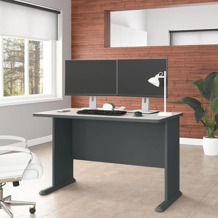 Business Furniture Series A 48W Computer Desk in White Spectrum and Slate, Small Office Table for Home or Professional Workspac