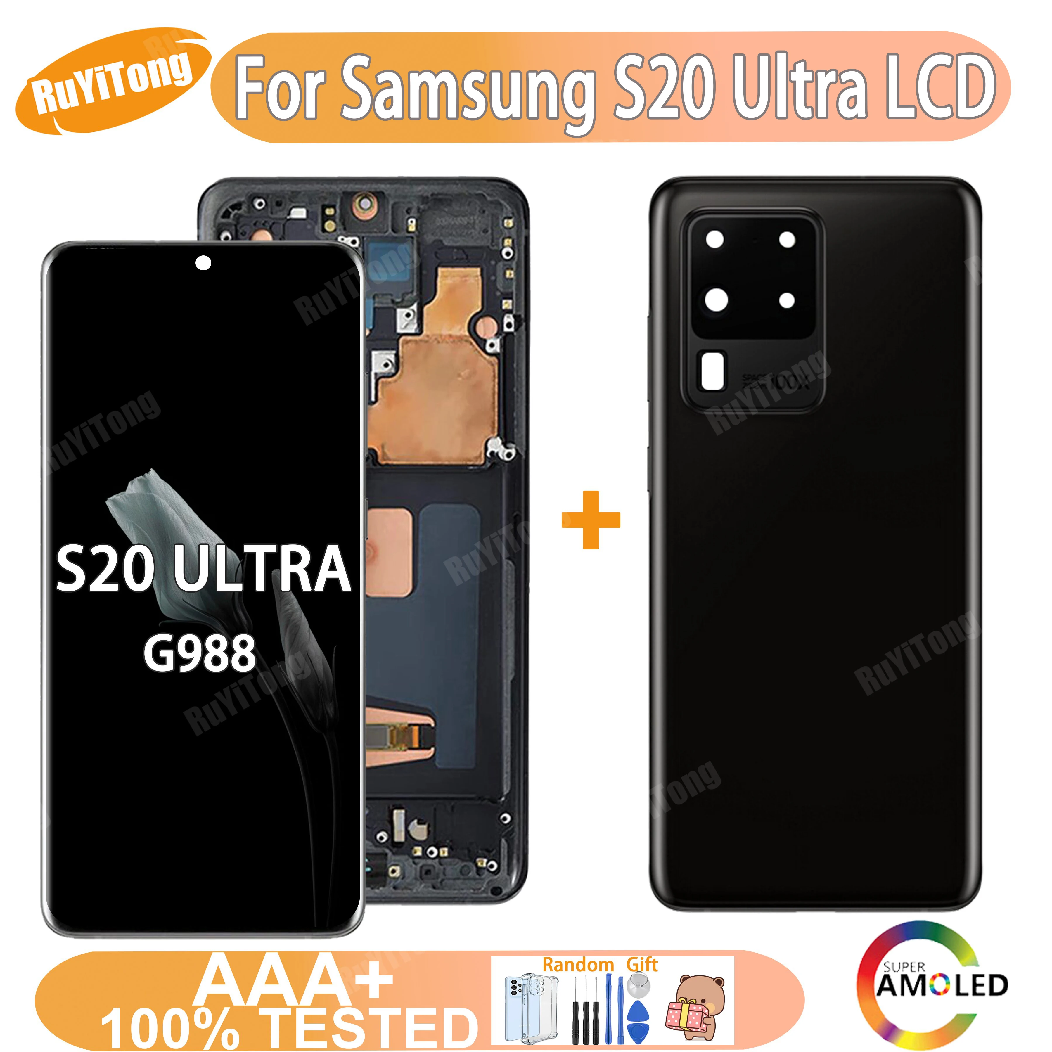 

ЖК-дисплей 6,9 дюйма S20 Ultra Amoled для Samsung Galaxy S20 Ultra G988f G988u дисплей цифровой сенсорный экран Замена + Бесплатная задняя крышка