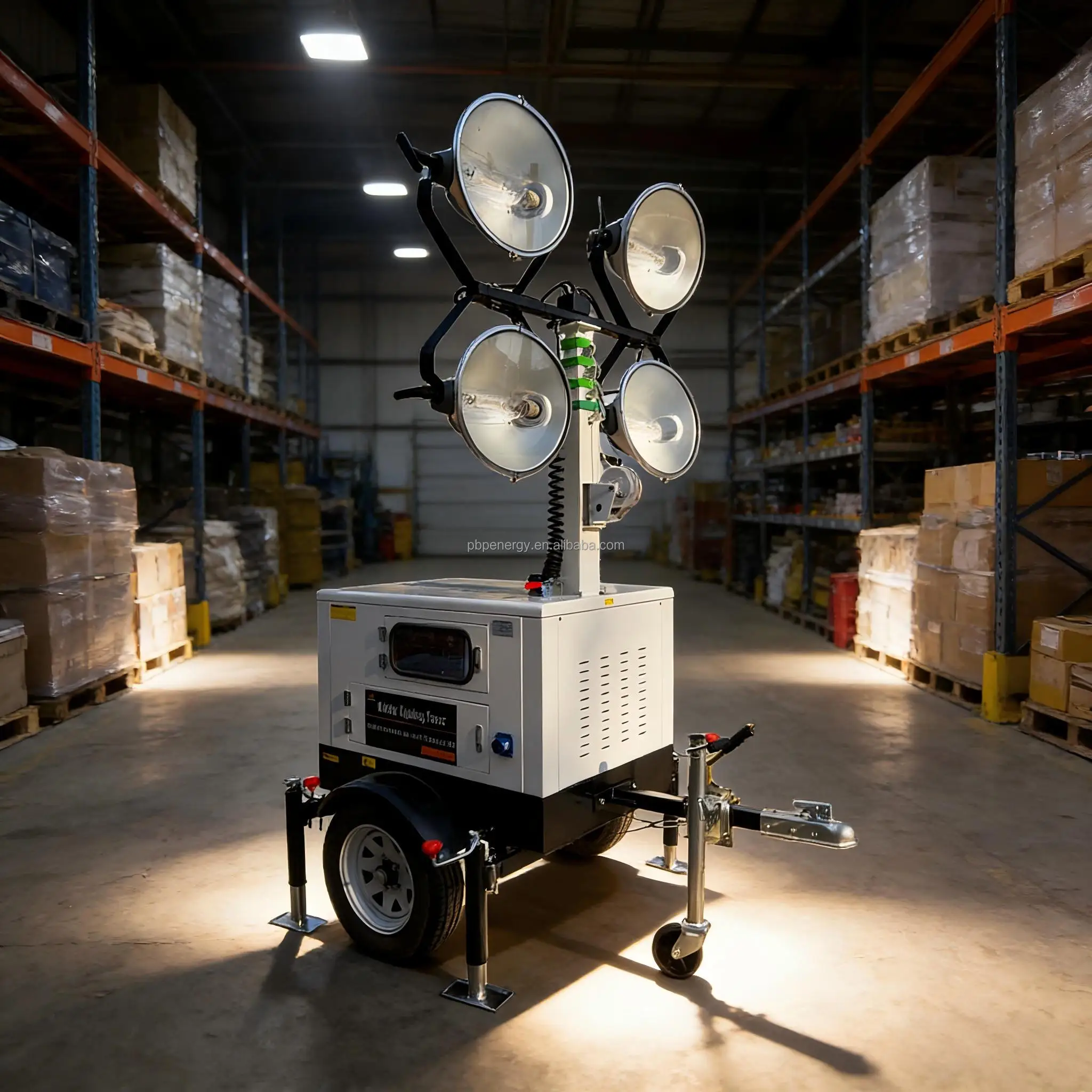 Diesel & Battery Light Tower with Generator, Portable Mobile Tower Light for Outdoor Emergency Situations