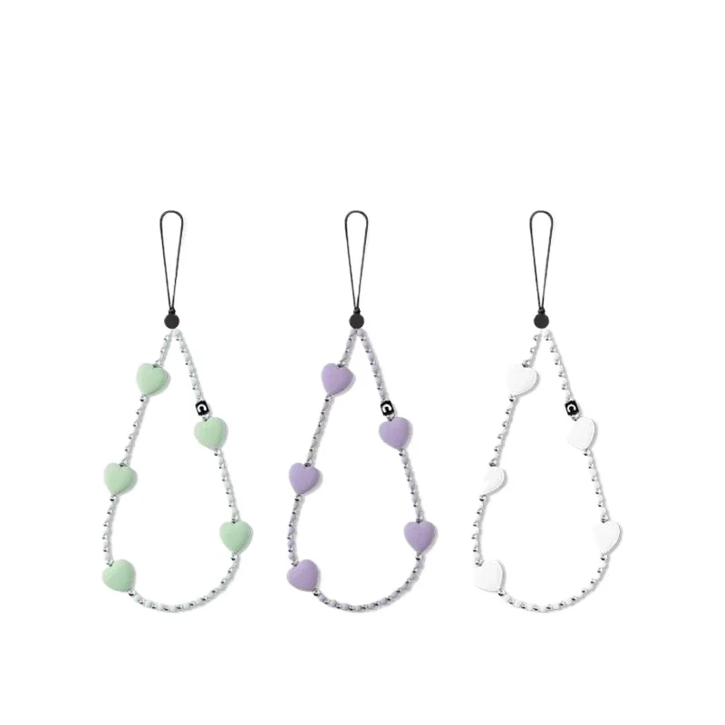 

Green Purple White Heart Universal Phone Straps Long Lanyard Phone Hanging Chain