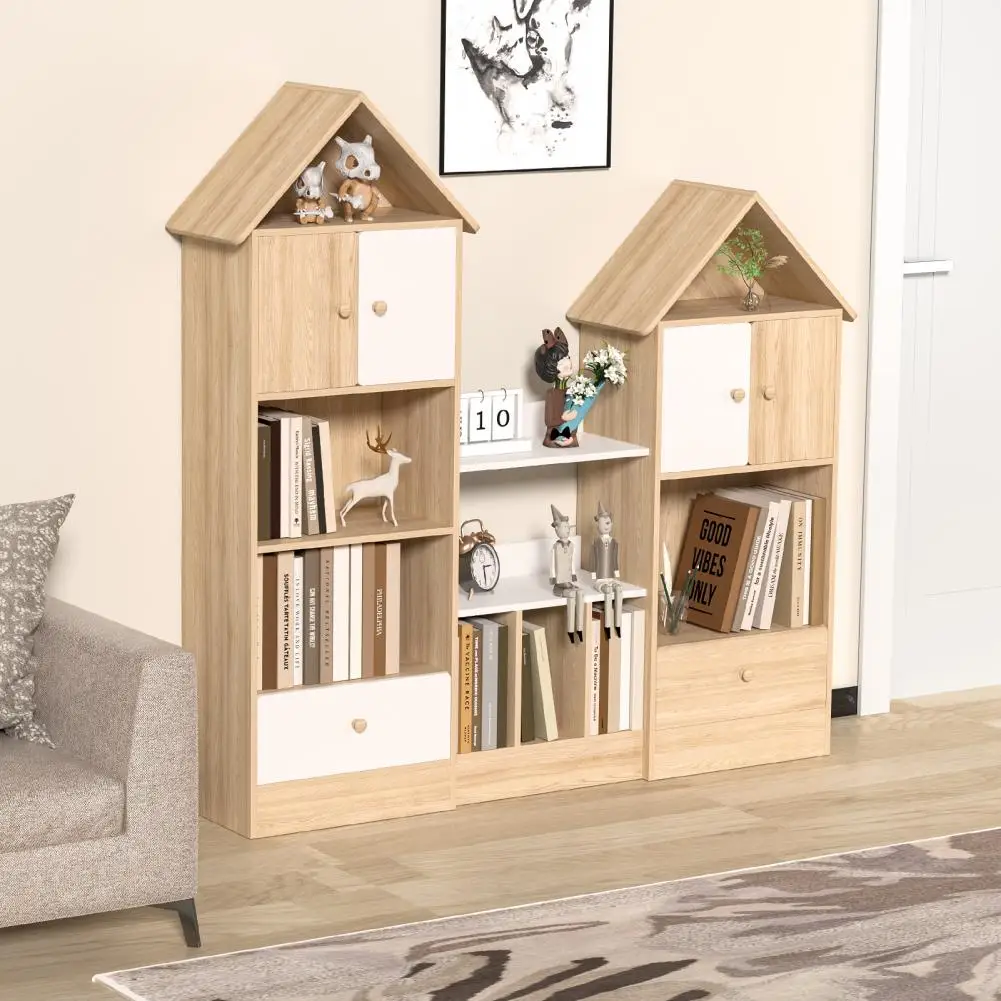 Castle Shaped Bookcase Artificial Board Multi Tier Combination Bookshelf U-Shaped Modern Cube Storage Shelf For Living Room