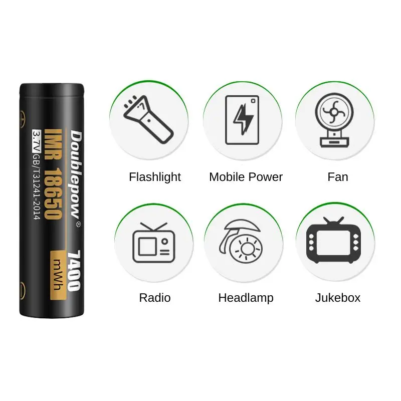 Doublepow senter Lithium baterai Li-ion 2000mAh 3.7V, baterai asli Li-ion kapasitas tinggi 7400mWh baterai Lithium