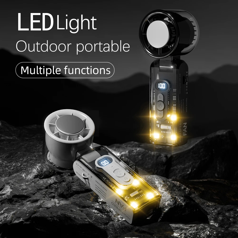 Kipas Turbo Kecepatan Tinggi dengan Lampu LED 100 Kecepatan Kipas Pendingin Pribadi Lipat 3600mAh Kipas Turbo Mini Elektrik untuk Perjalanan Luar Ruangan
