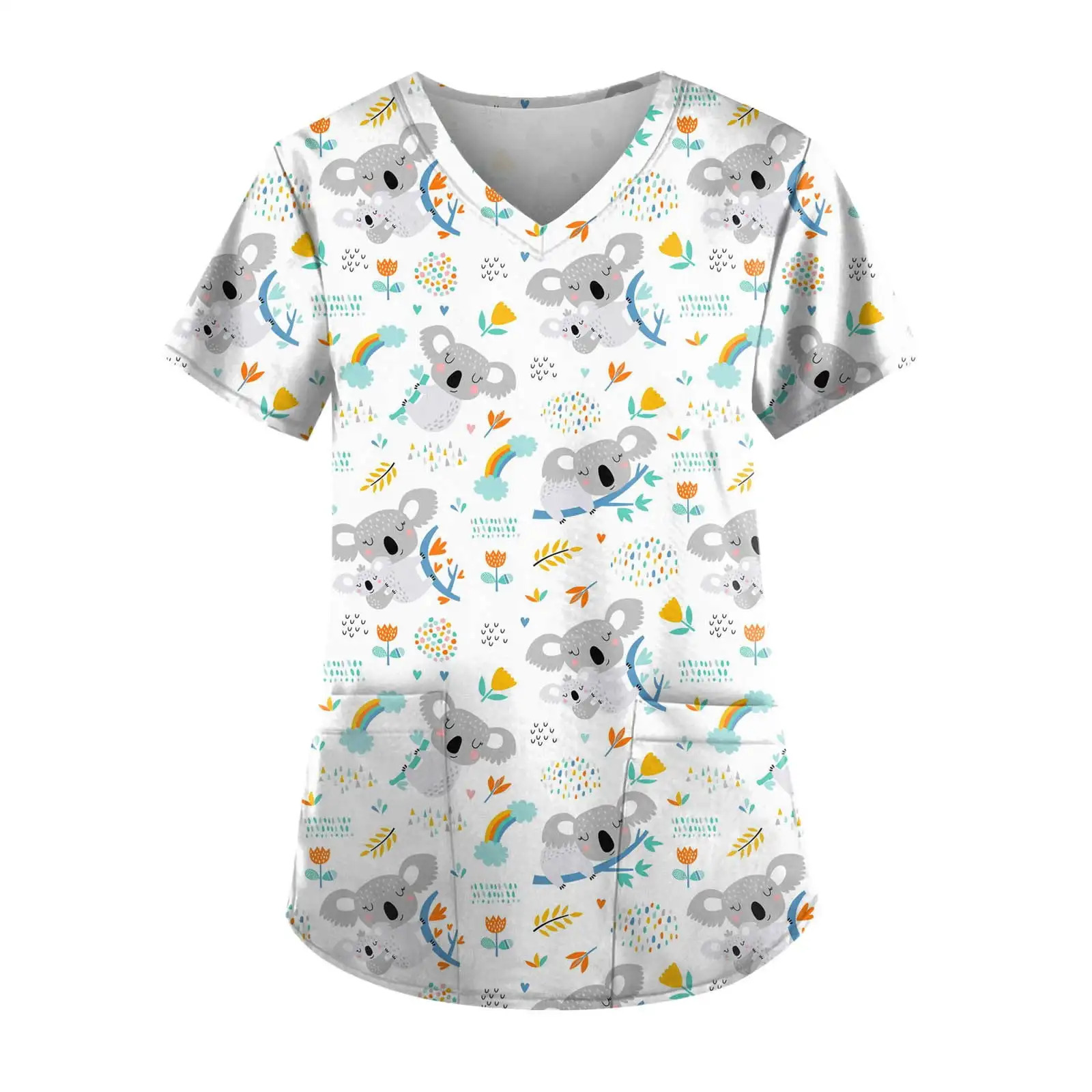 

Uniforms Women Medical Cute Animals Print Scrub Tops Pockets Short Sleeve V-Neck Nursing Stretchy Breathable Medical Uniforms