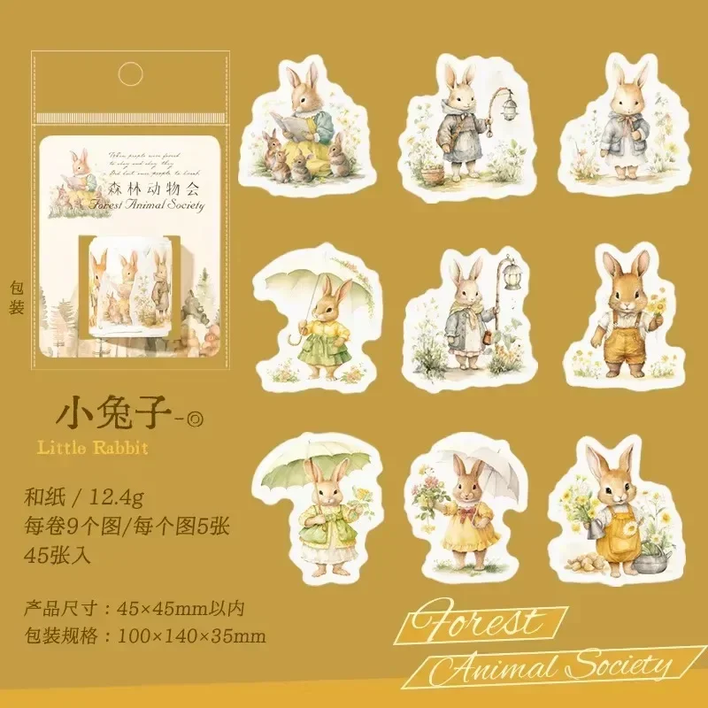 1 ม้วน 45 ชิ้นคู่มือวัสดุสติกเกอร์เทปป่า Zoological Society สัตว์กาวอุปกรณ์เทปสมุดภาพตัด 140*100 มิลลิเมตร