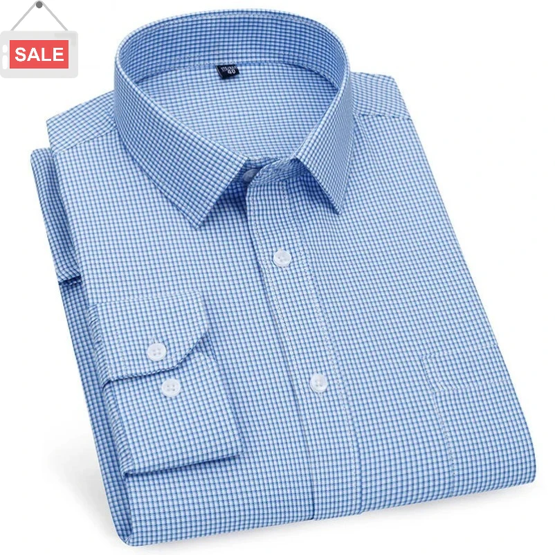 

Мужская фиолетово-синяя рубашка с длинным рукавом — высококачественная деловая повседневная классическая полосатая клетчатая рубашка в клетку для социальных случаев RIYBEOE