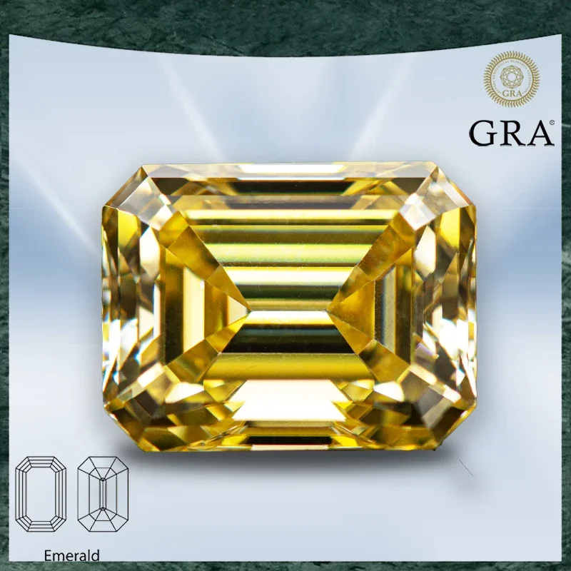 

Moissanite Stone Emerald Cut Lemon Yellow Color VVS1 with GRA Certificate for Gemstone Charms Advanced Jewelry Making Materials