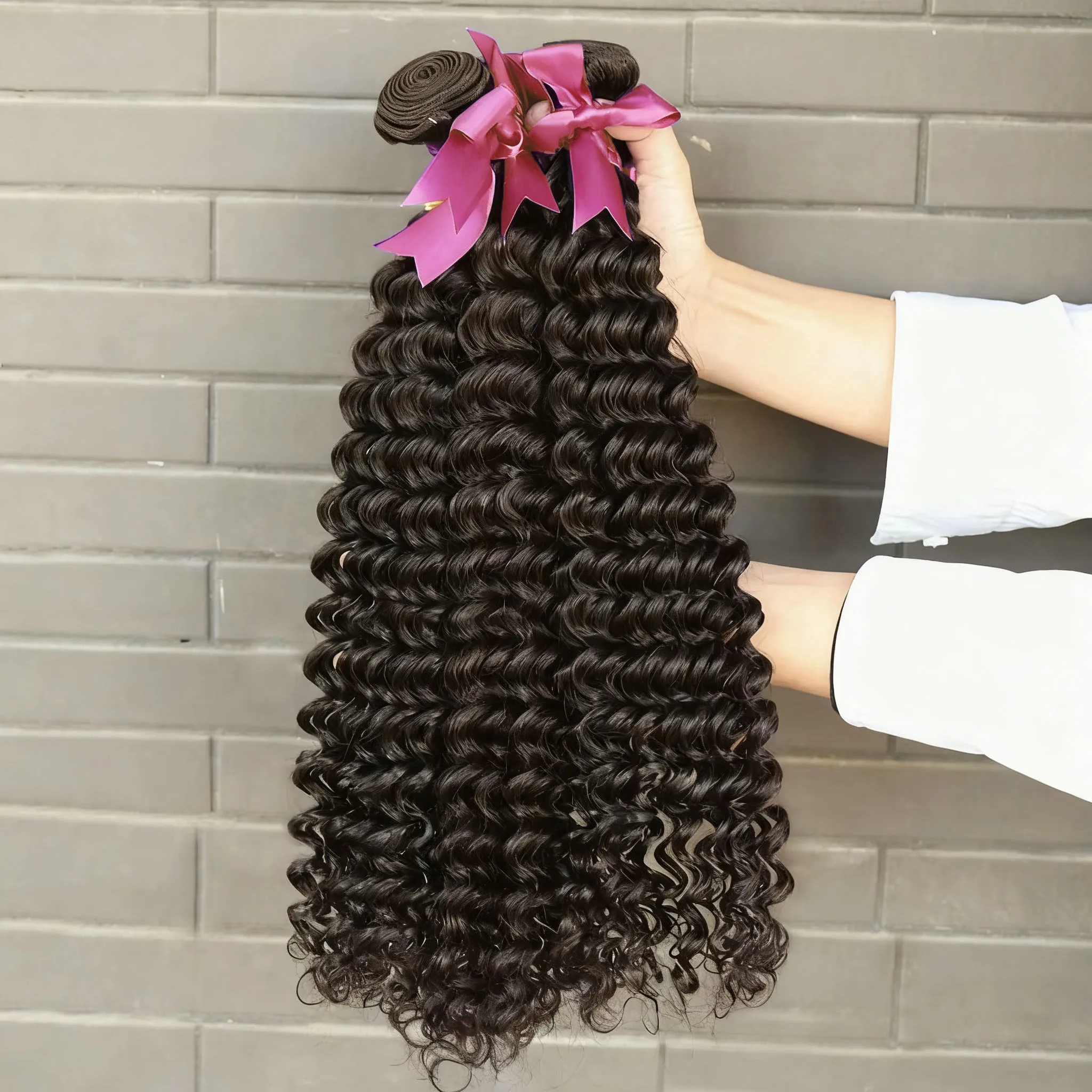 100% البرازيلي شعر بشري مجعد حزمة موجة عميقة 3/4 قطعة حزم غير المجهزة 30 34 بوصة الخام الطبيعي نسج ملحقات لحمة مزدوجة #1