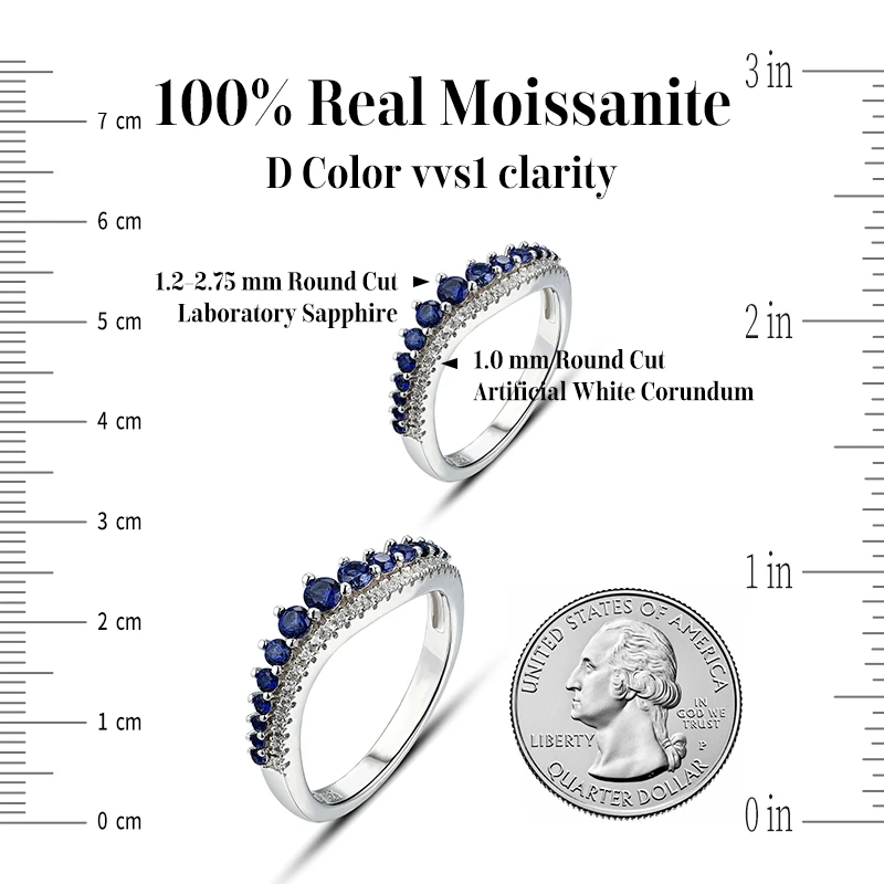 ATTAGEMS Graduated Blue Sapphire Half Eternity Rings for Women Men S925 Silver Corundum Stackable Band Elegant Birthstone Gifts