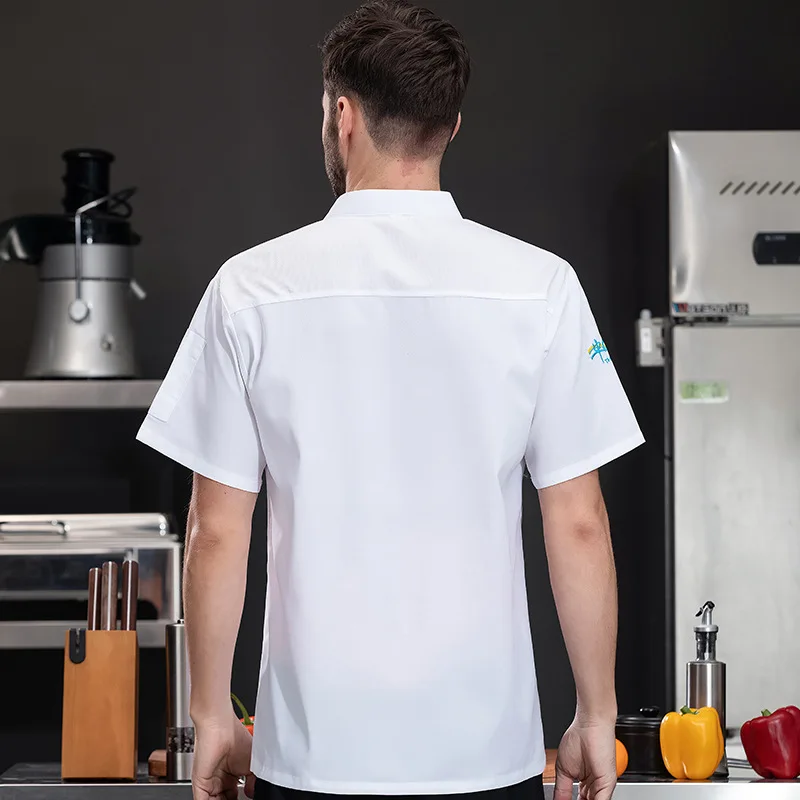 Hotel restaurante cozinha trabalho uniforme manga curta chef jaqueta padaria pastelaria chef verão branco casaco de cozinha