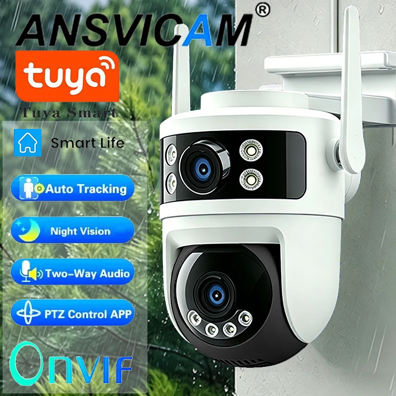 TUYA Dual Lens 8MP WIFI Camera 2.4G Outdoor 350° PTZ Security Surveillance Camera Digital Zoom Auto Tracking Night Vision Cam