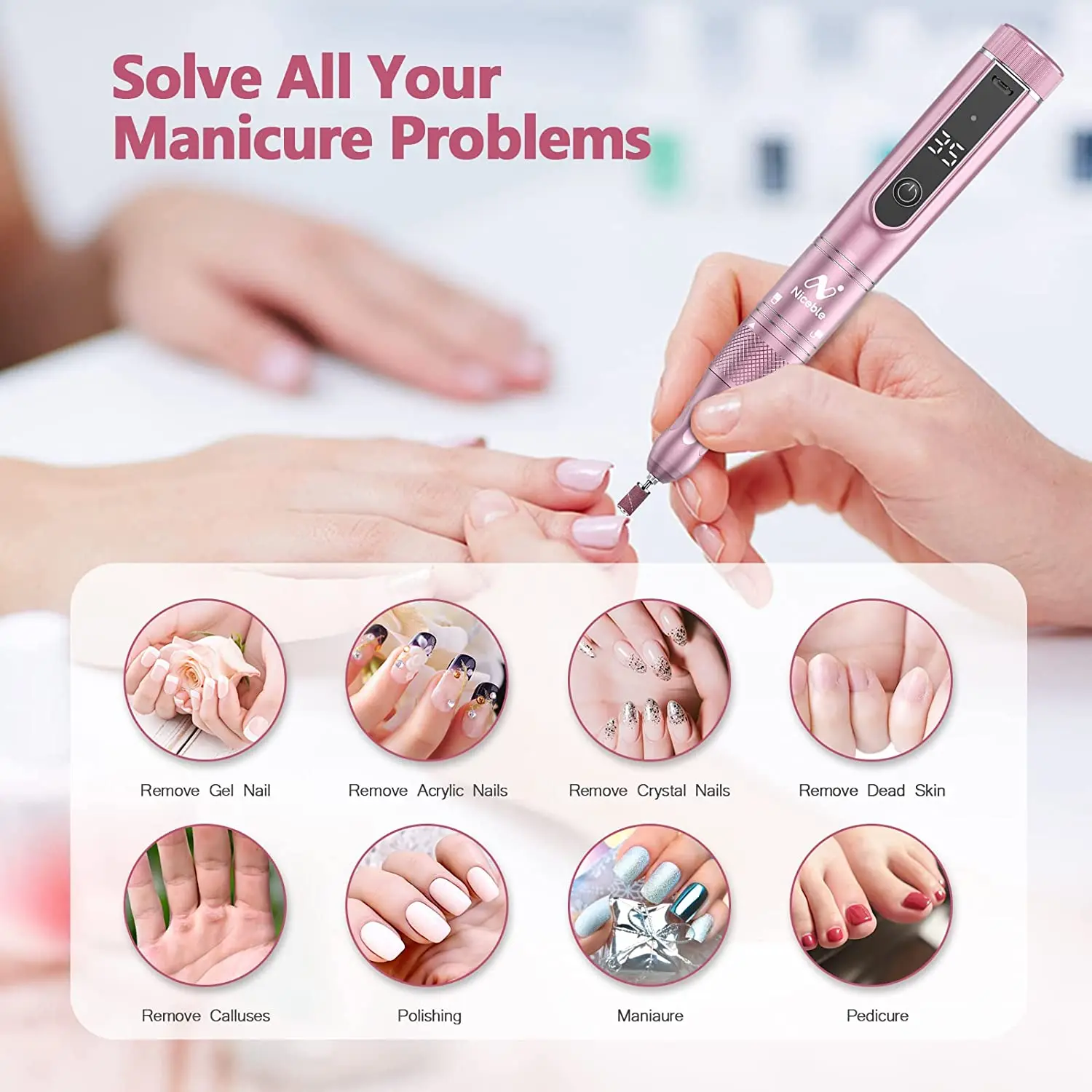 Electric Nail Drill Machine 35000RPM USB Rechargeable Nail Sander For Gel Polish Cordless Manicure Machine with LED Display