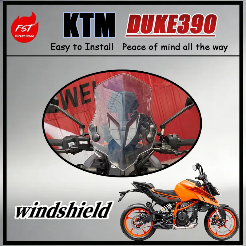 

FOR 2024 KTM 390 Duke Complete Windshield Set Motorcycle Windscreen Glass with Hardware Kit for Enhanced Riding Experience