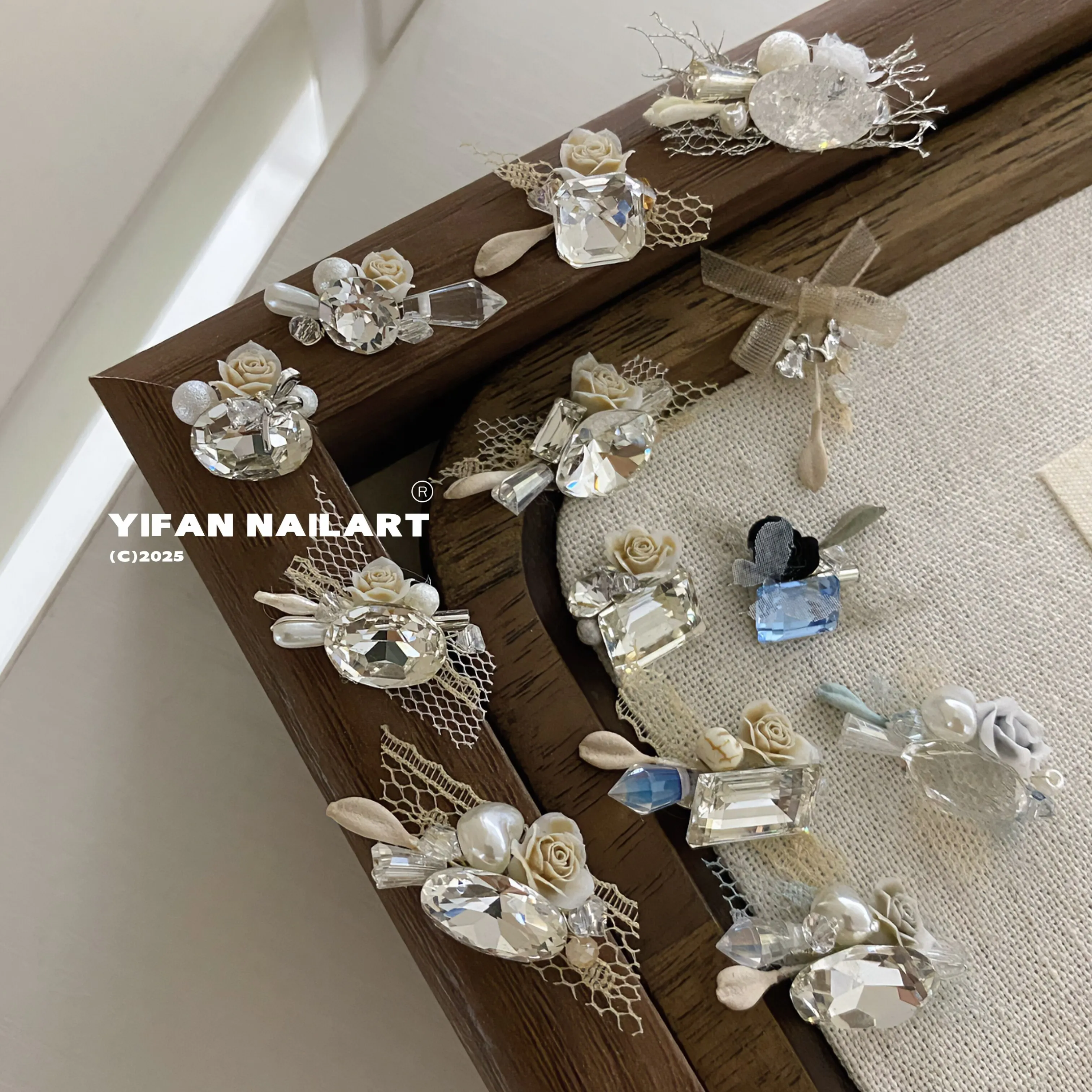 Cool‑Tone Muted Color Organza Finished Rhinestone Cluster Nail Charm S4 3D Stacked Crystal Nail Art Decoration For DIY Manicure