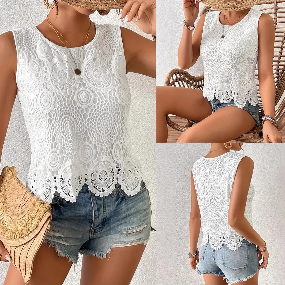 Casual evenementen Casual damestop Ademend kant Zomervest Ademende stof Ademend vest Dagelijks gebruik Losse pasvorm