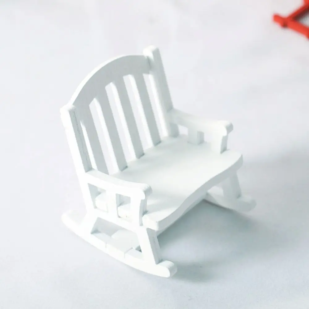 Play Toy Furniture Realistic Mini Rocking Chair Vivid Wood Swing Rocking Chair Model Creative Retro Dollhouse Chairs Kid Toy