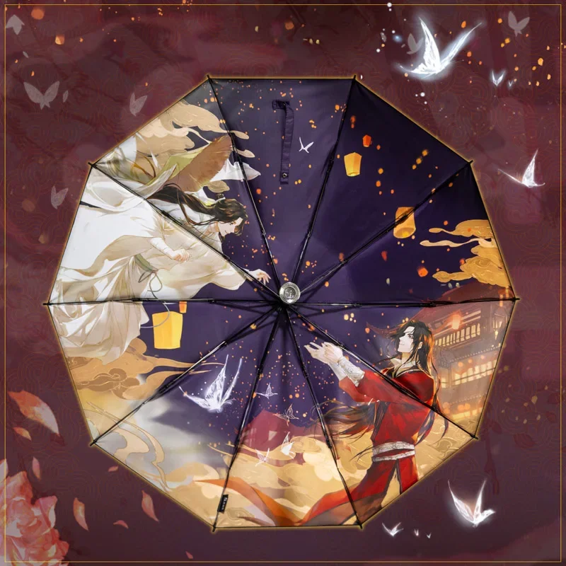 Heaven Official's Blessing Hua Cheng Xie Lian Fashion Cosplay Gift Windproof Rain Sunny Fold Portable Parasol Automatic Umbrella