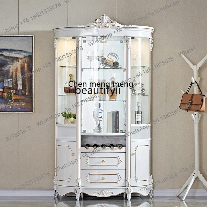 

X European-Style Four-Door Wine Cabinet Semicircle Arc Glass Living Room Curio Cabinet Storage Display Sideboard Cabinet