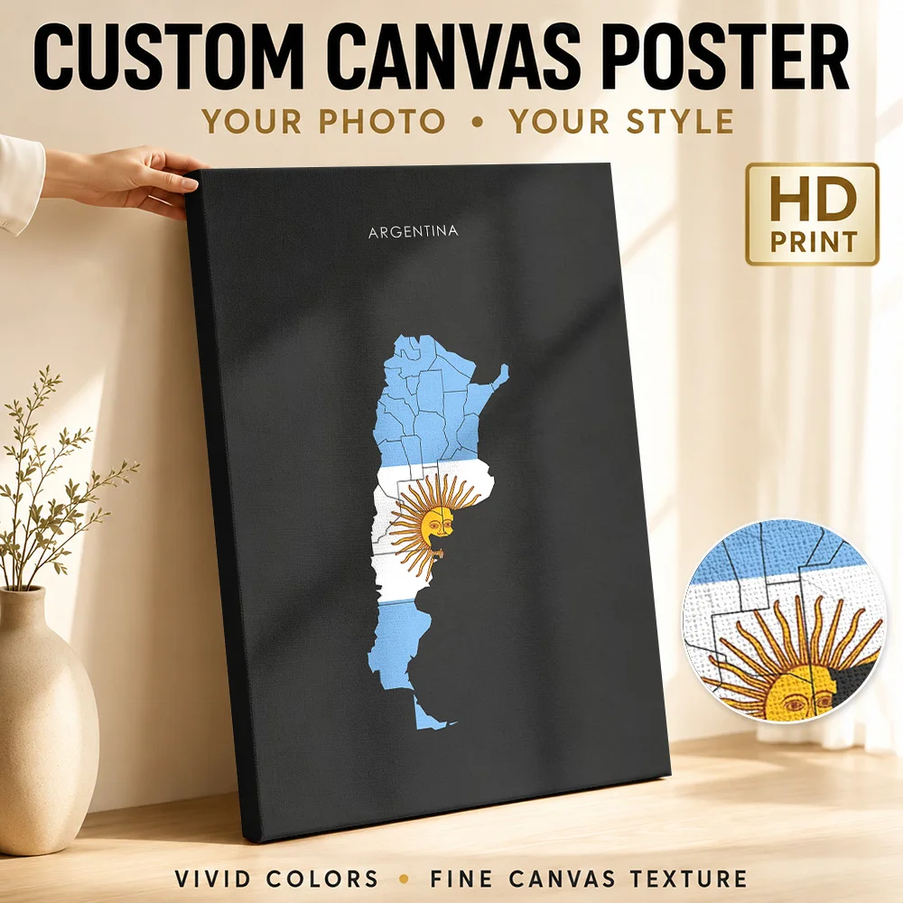 Argentina Flag Map Canvas Print Poster Personalized Modern Aesthetic Wall Paintings Decoration for Bedroom Gift for Collectors