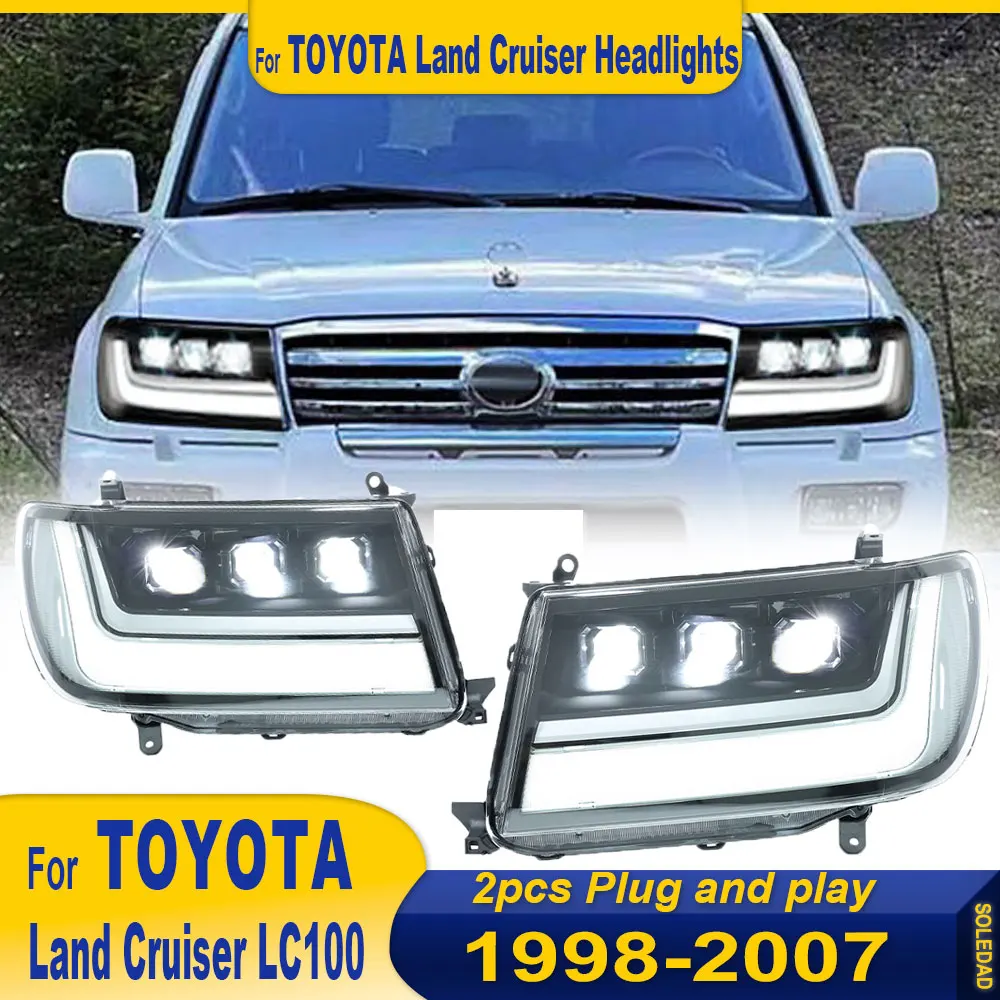 LED Headlight For Toyota Land Cruiser LC100 1998-2007 LED Headlights Assembly DRL Turn Signal High Beam Angel Eye Projector 2PCS