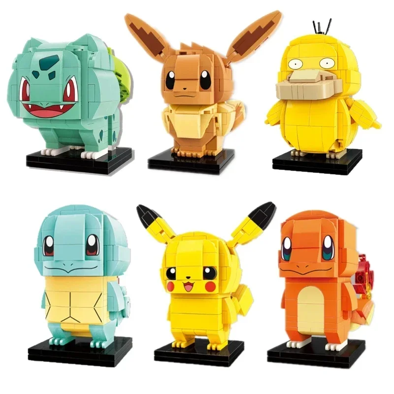 Blocos de construção Pokémon genuínos para meninos e meninas, modelo Pikachu, ornamentos Eevee, brinquedos montados anime genuínos, presente de aniversário