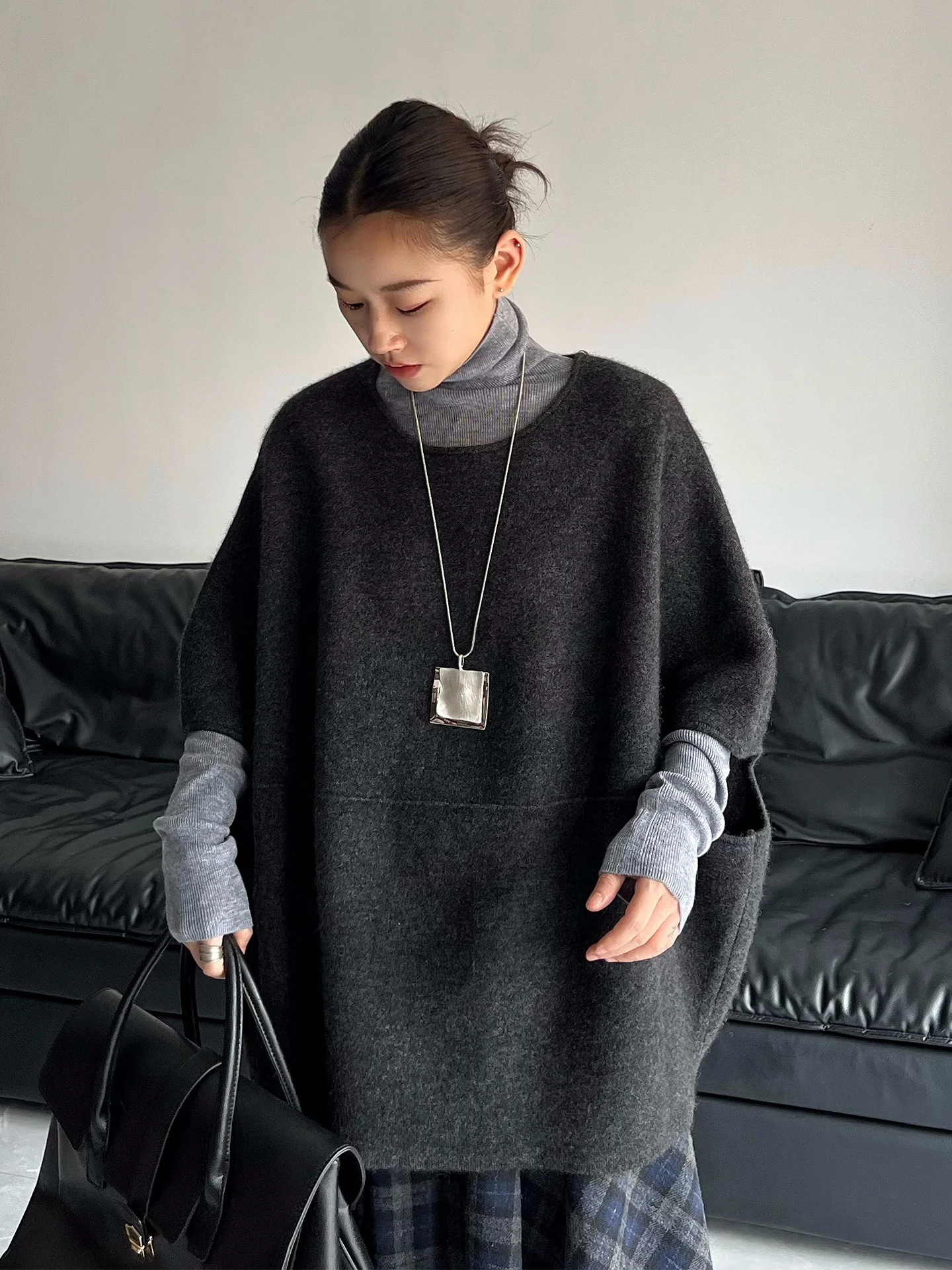 

Deep ey Soft Wool Knitted Sweater Vest Women's Autumn Winter Batwing Sve Design Comfortable Warm Faionable Woolen Sweater