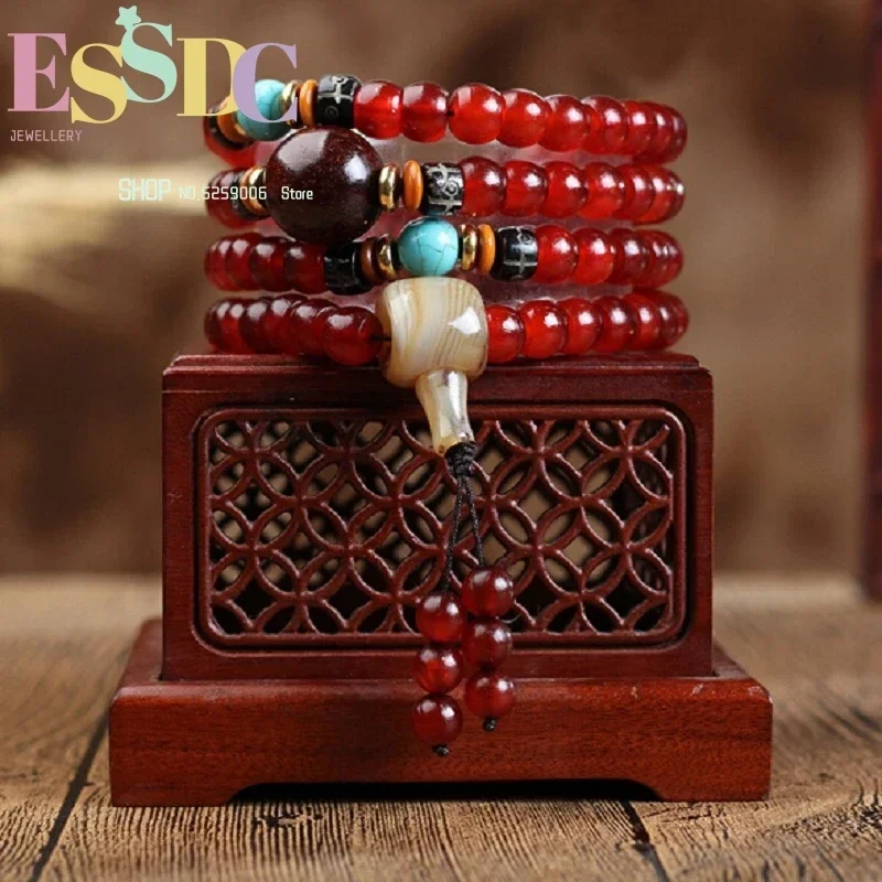 High Quality Natural Tibet Jokhang Temple Old Sheep Horn Polished Barrels Beads 108 Mala Hand Strings Men and Women Bracelet
