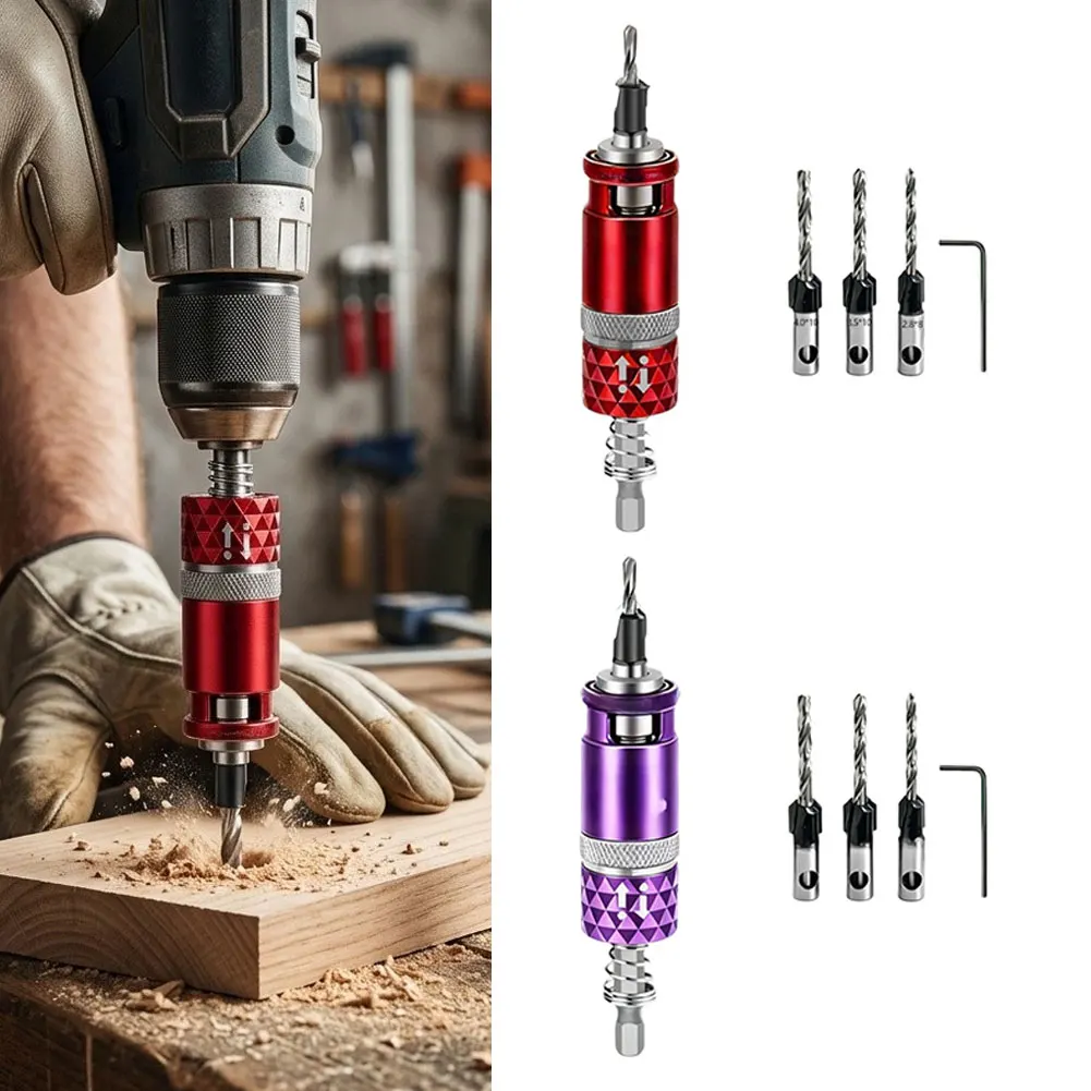 Adjustable Semi‑Automatic Countersink Drill Bit Kit, Chamfer Hole Cutter Tool For Accurate Drilling & Smooth Finishing