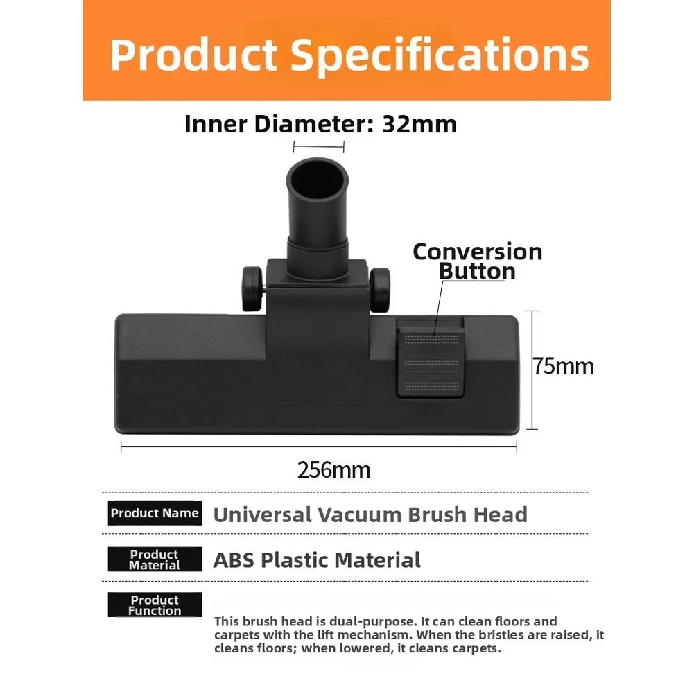 カーペットとフローリング用掃除機ブラシヘッド-32mm-id-デュアルモード-ナイロン毛-abs構造-256-x-75cm-ブラック