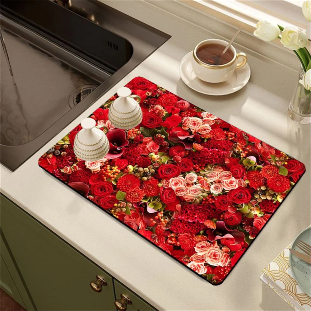 Coffee machine drain orange food Kitchen countertop absorbent mat Dry non-slip bar poached eggs table washable heat mat