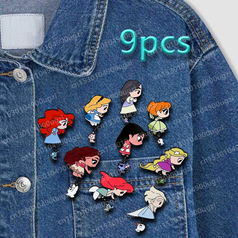 

Hot Disney Animated Characters Princess Series Metal Brooch Cute Cinderella Mermaid Cartoon Lapel Enamel Pins Decoration Gifts