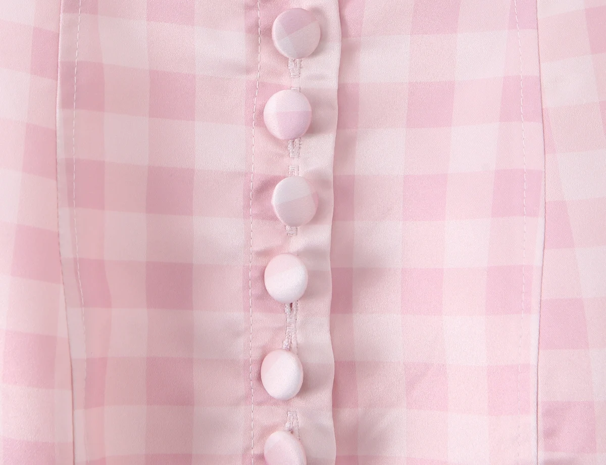 Sexy rosa vichy plaid vita bassa mini vestito dal carro armato donne bottoni aperti collo backless increspato orlo altalena abiti senza maniche abiti