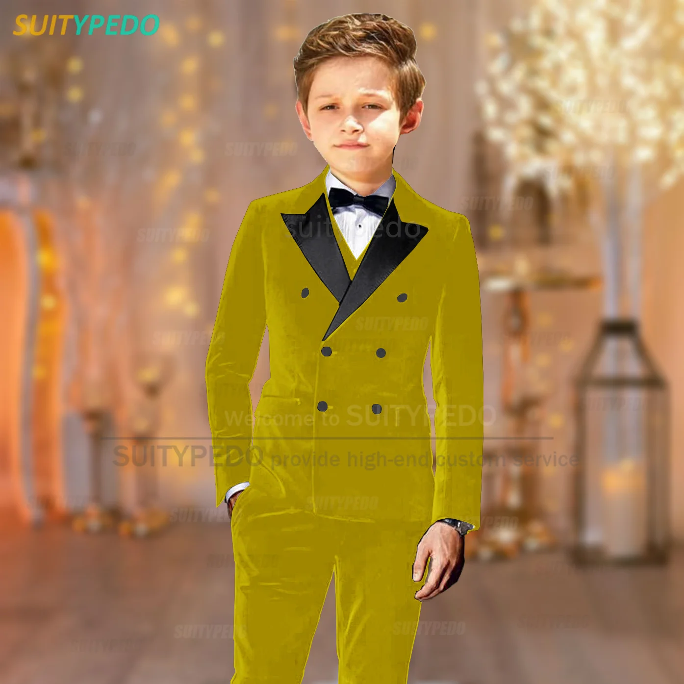 Kid Boys Velvet Suit Sets 3 Pieces Formal Double Breasted Jacket Vests Pants For Wedding Children Birthday Party Custom Clothes