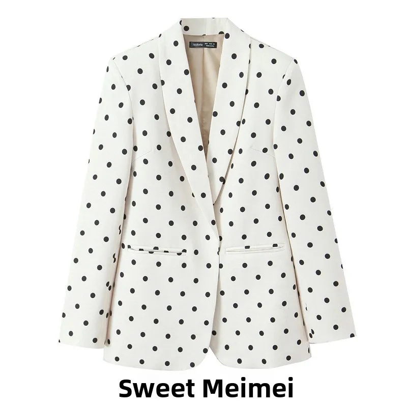 

New Women's Black Polka Dot Print Suit Jacket Spring 2026 Waist-Cinching Office Wear Long Sleeve Regular Fit Premium Quality