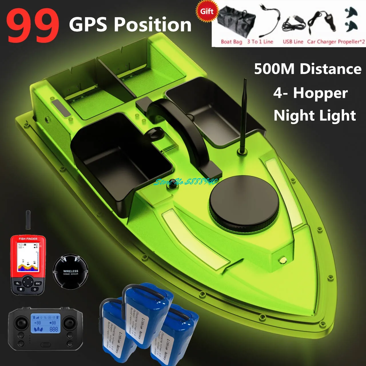 

600M Independant 4Bin RC Fishing Bait Boat 54CM Large 99GPS Point Return Fixed Speed Cruise Whole Shine Remote Control Bait Boat
