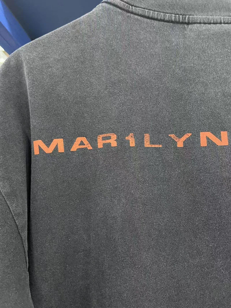 Real Picture Marilyn Manson Tee Hip Hop Men Women Vintage Washed Rock Round Neck Top T Shirt