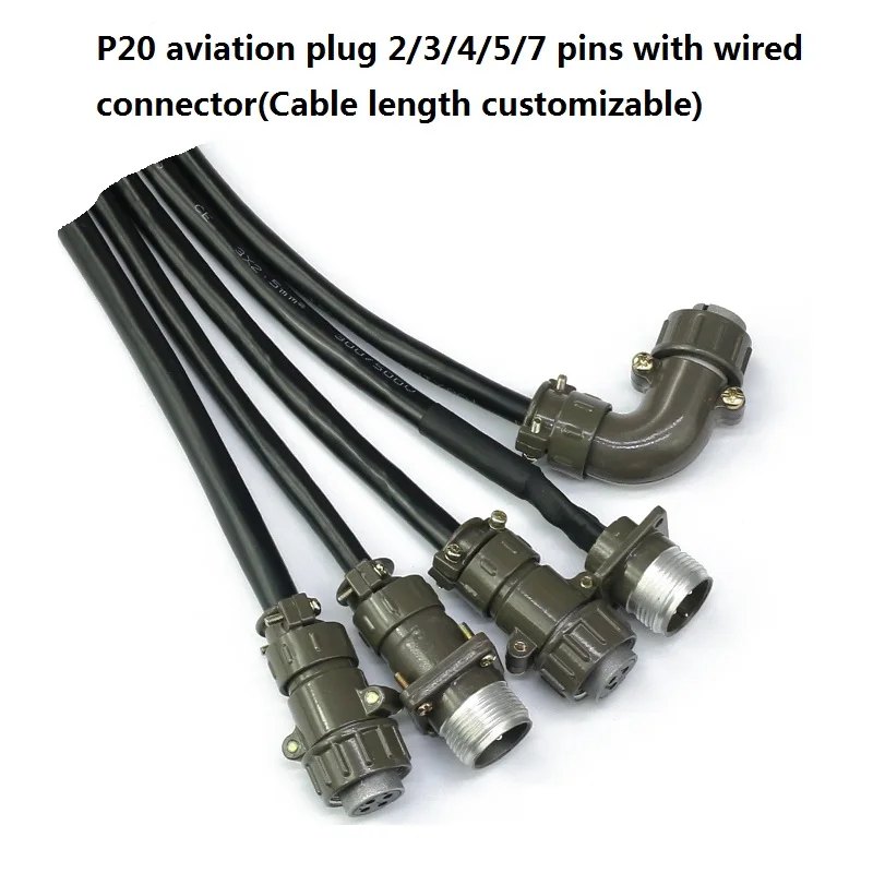 P20 Aviation Plug 2/3/4/5/7 pins wiht wire  connector (Cable length can be customized)
