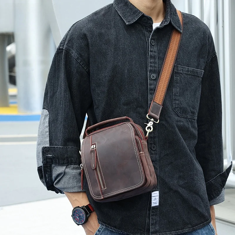 

New Men's Crossbody Bag Retro Waist Bag Multi-Function Single Shoulder Bag Genuine Leather Men's Bag Waist Bag Small Bag