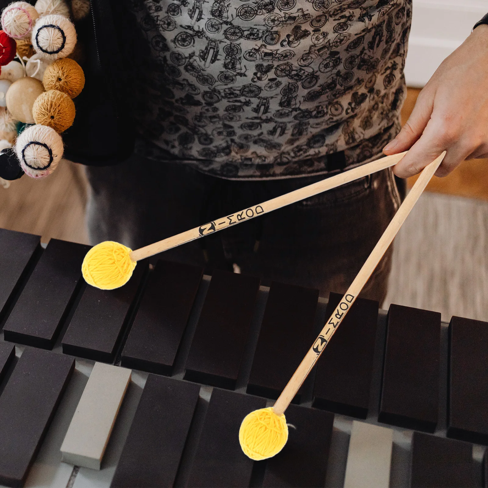 2 Pcs Marimba Mallets Drumsticks Prime Maple Wood Gentle Comfortable Professional Percussion Instrument Tongue Drum