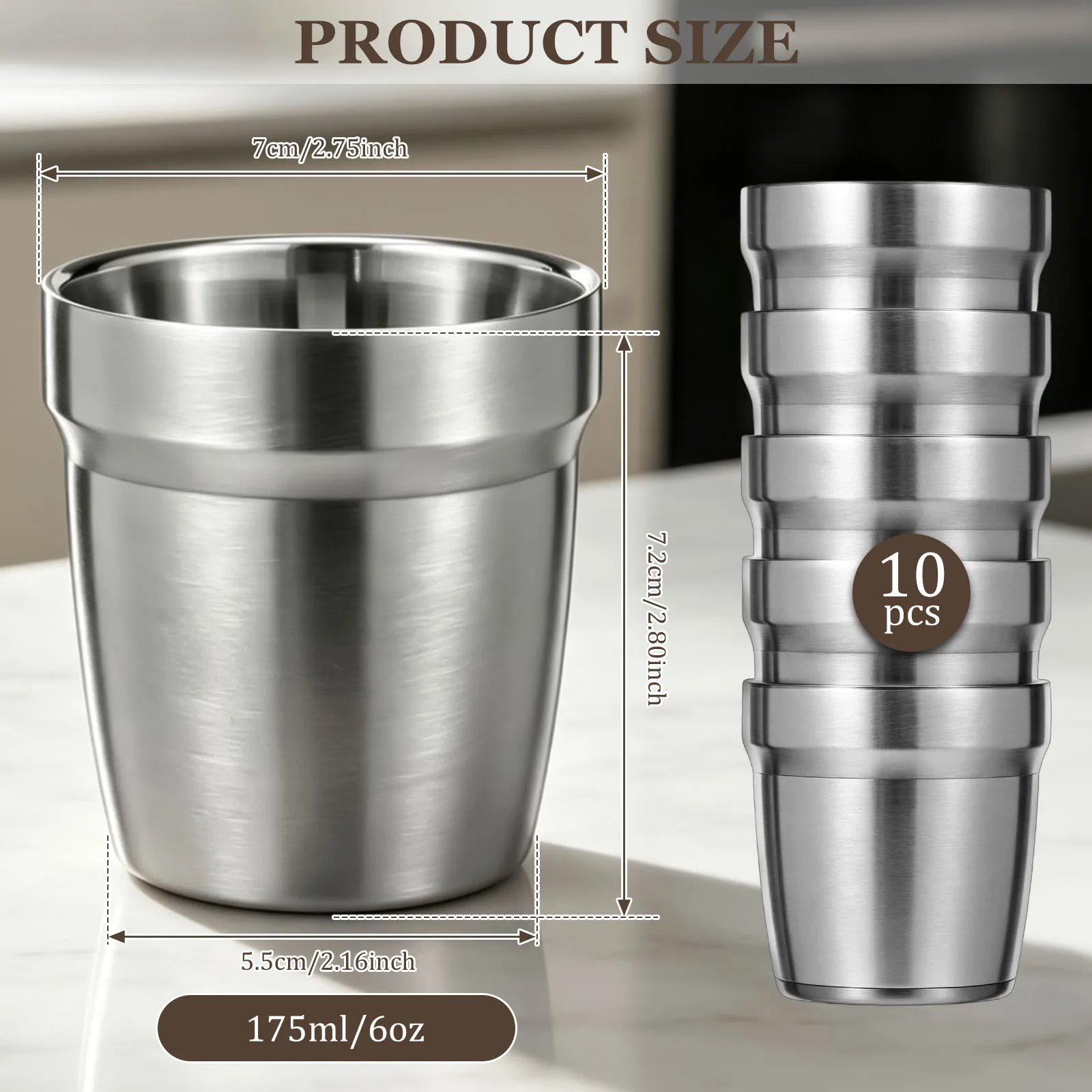 5/10Pcs Stainless Steel Stackable Mugs Double Wall Drinking Cups Family Gathering Hot and Cold Beverage Cups Camping Tableware
