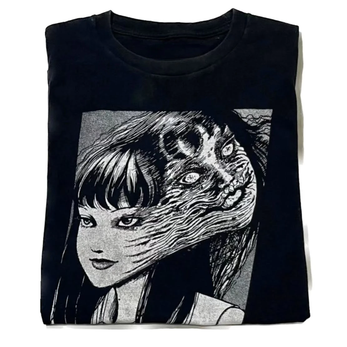 Junji Ito Horror Tomie Multiplying Face Japanese Text Graphic Tee Cotton Mens Womens T-Shirt Summer Streetwear
