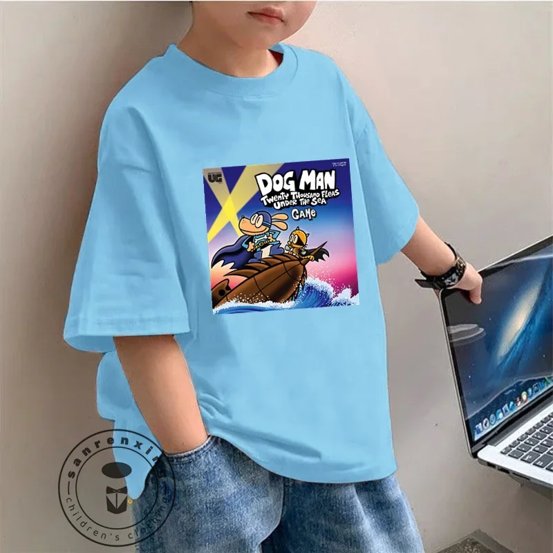 Kids T-Shirt Fashion Cheap Cute Cartoon Dog Man Print Breathable Soft Casual Tee for Boys Girls Top for Students Korean Style