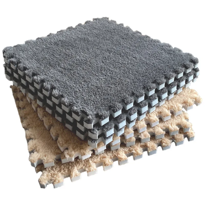Weiche Plüsch-Puzzlematte, BPA-frei, ineinandergreifender Schaumstoff, Wohnzimmerteppich, warm, rutschfest, waschbar, Bodenschutz, Heimdekor-Matte